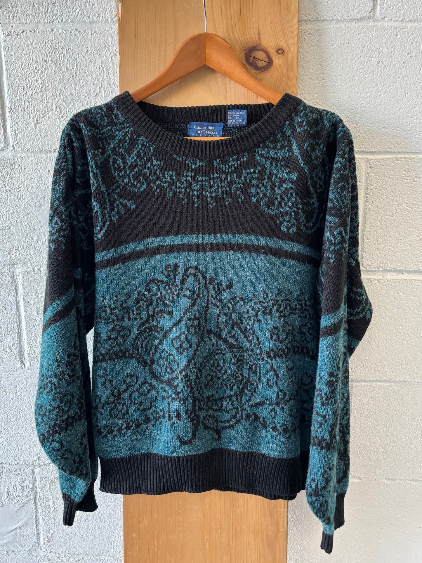 Vtg Teal Patterned Sweater : M