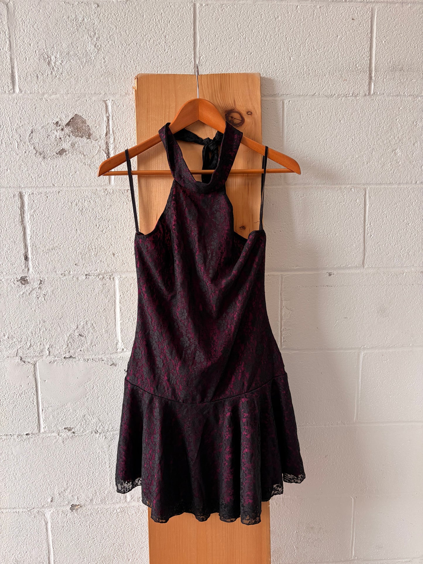 Y2K Pink & Black Lace Mini Dress : L