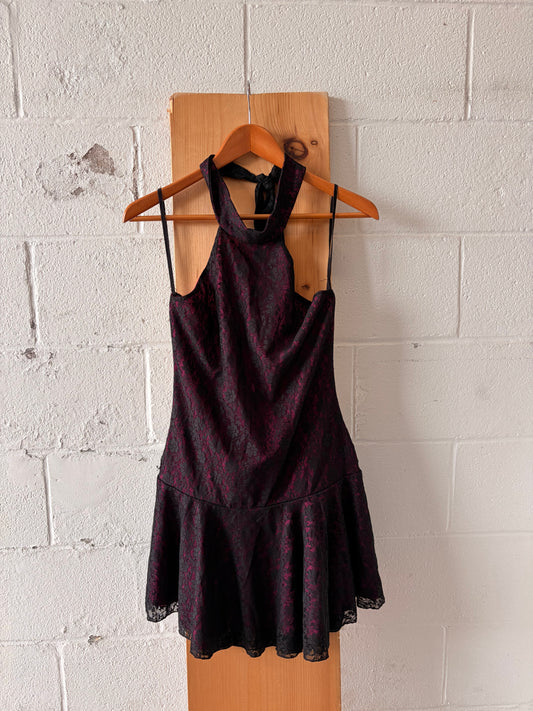 Y2K Pink & Black Lace Mini Dress : L