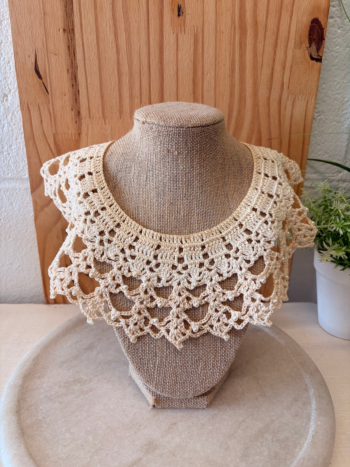 Crochet Lace & Pearl Collar