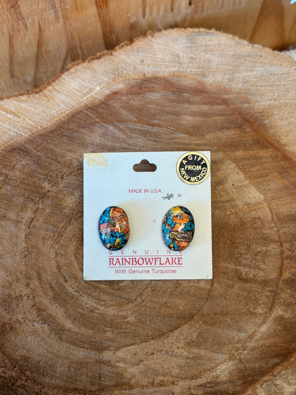 Metallic Golden Turquoise Rainbowflake Earrings