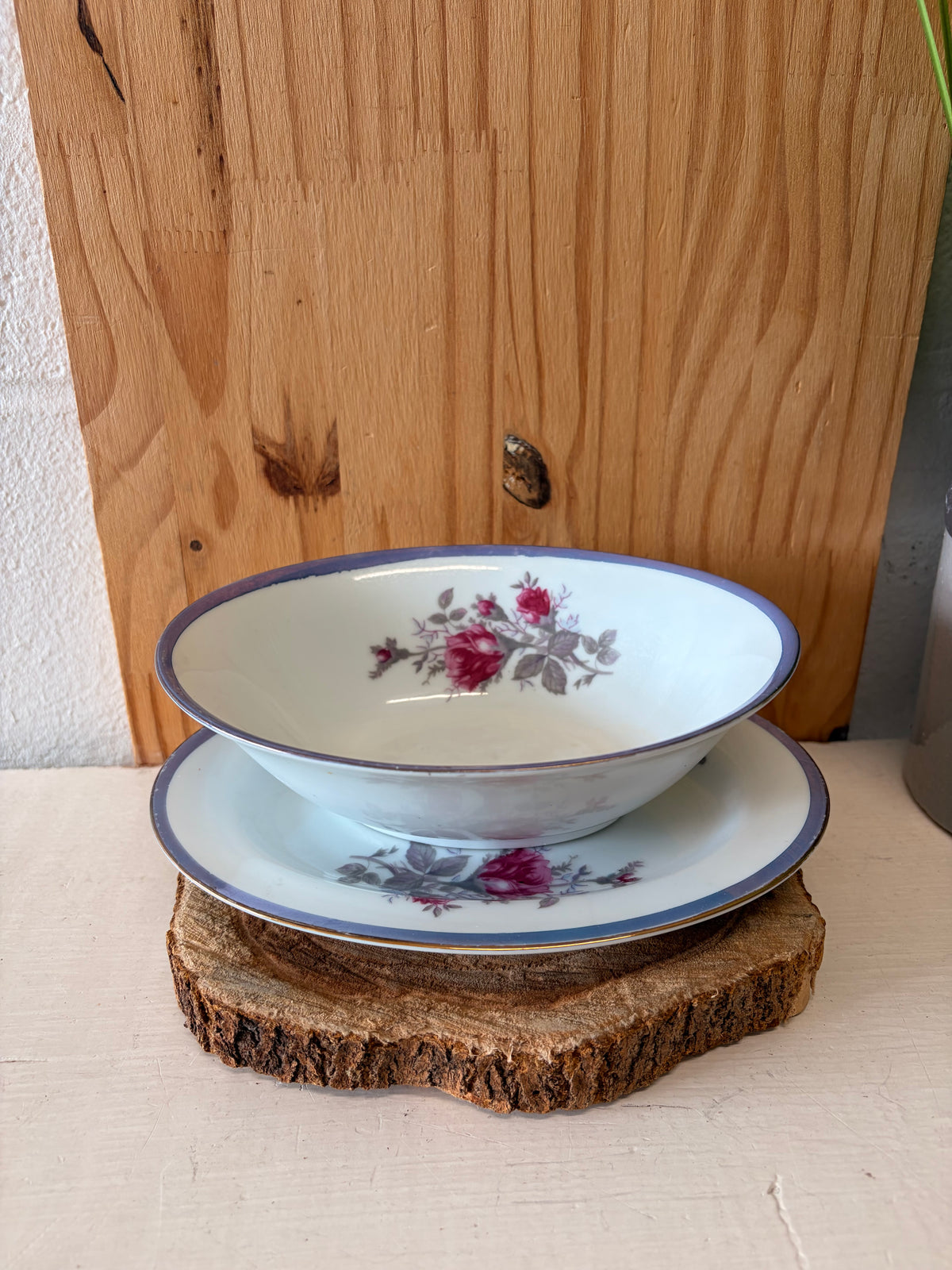 Vtg Floral Plate & Bowl Set (Local Pick Up Only)
