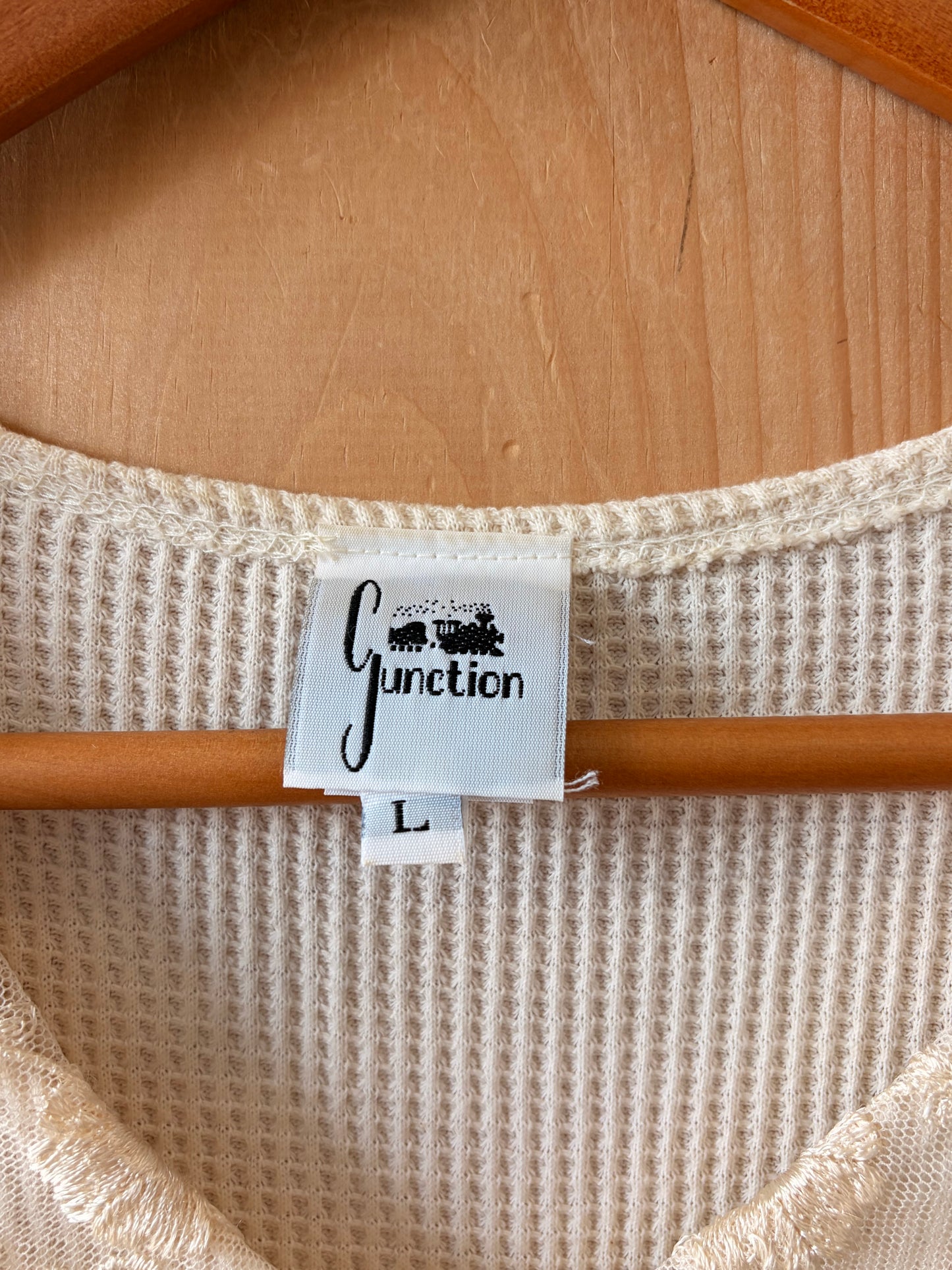 Lace Collared Waffle Knit Top : L