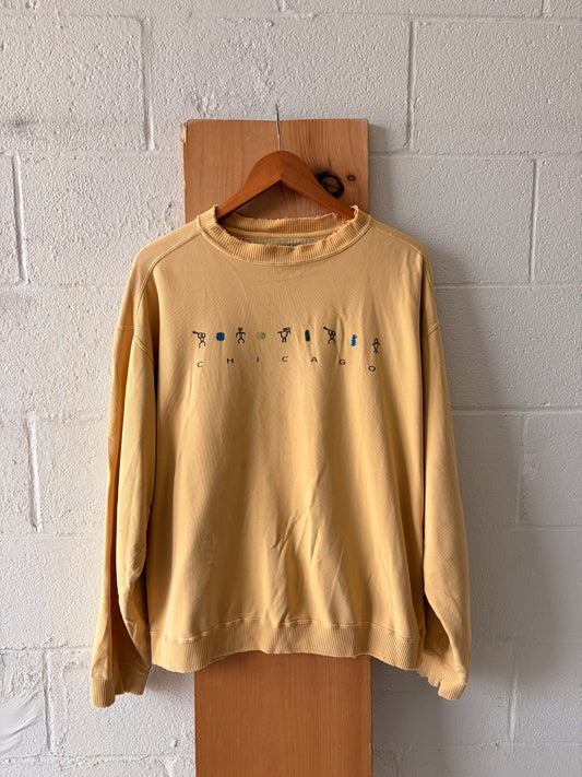 Vtg Butter Yellow Distressed Chicago Crew : M