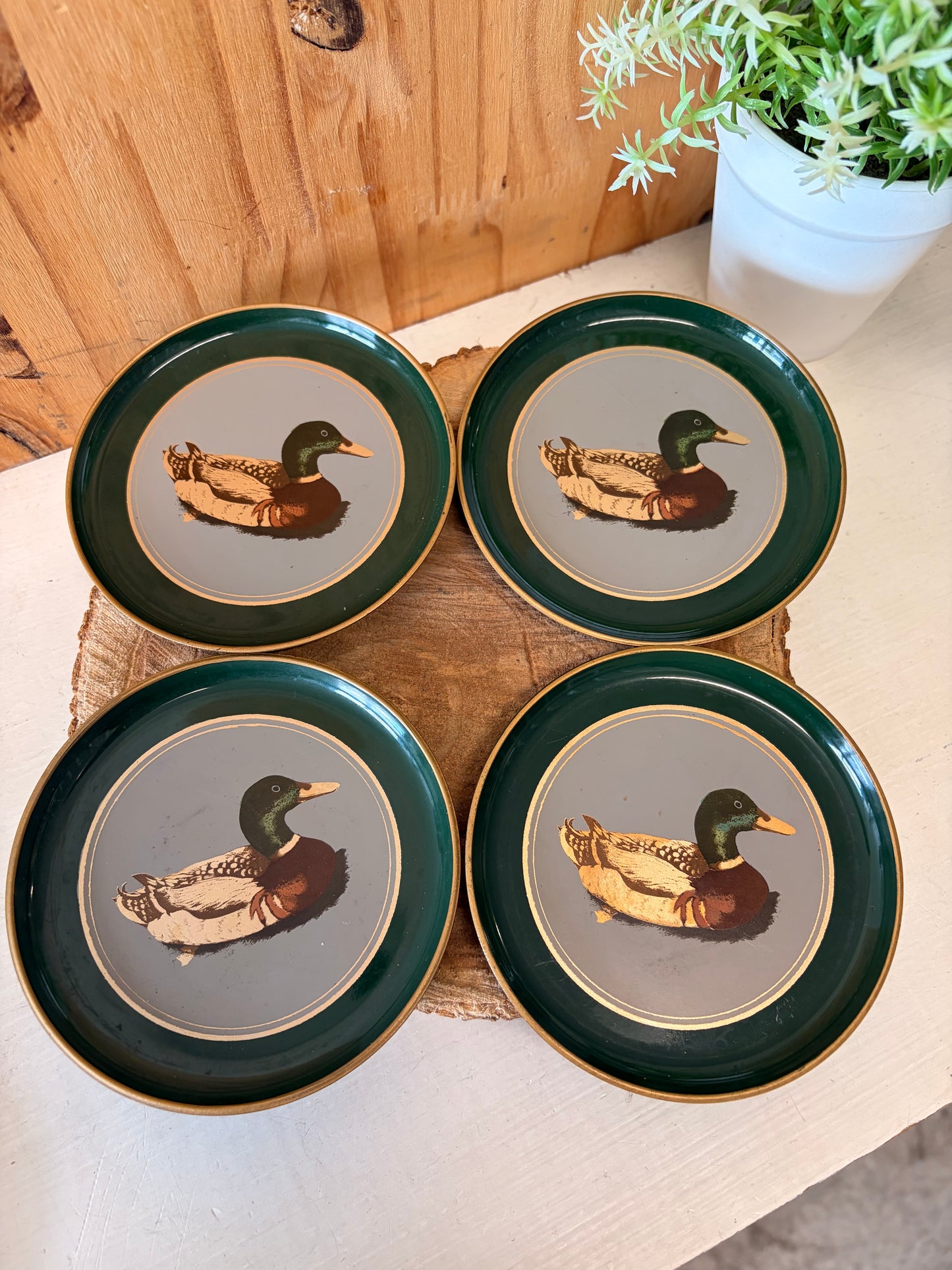 Vtg Set of 5 Otagiri Lacquerware Mallard Duck Coasters (Local Pick Up Only - As Is)