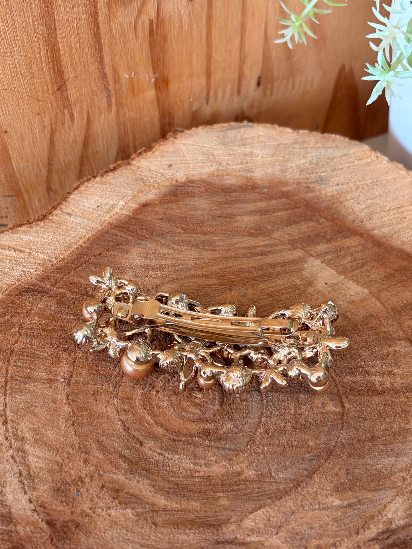 Golden Floral Pearl Hair Clip