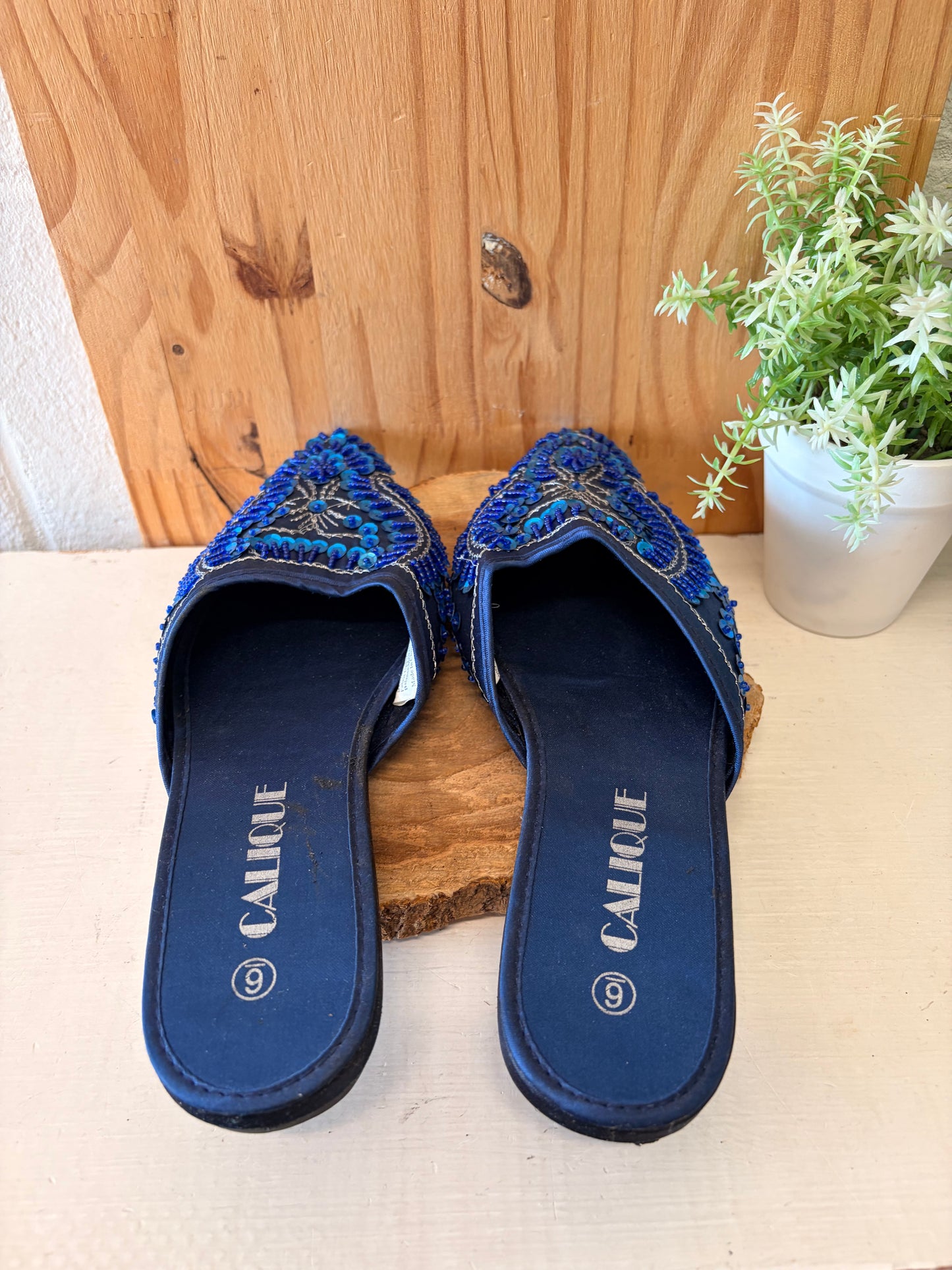 Calique Blue Sequins Mules : Size 6