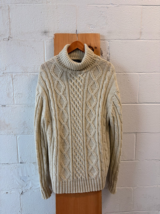 Vtg Cable Knit Turtleneck Sweater : XL