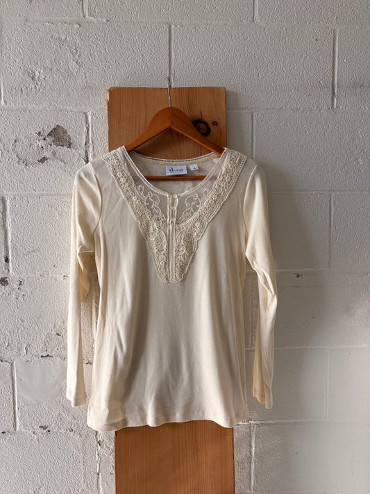 Ivory Lace Detailed Henley Top : S