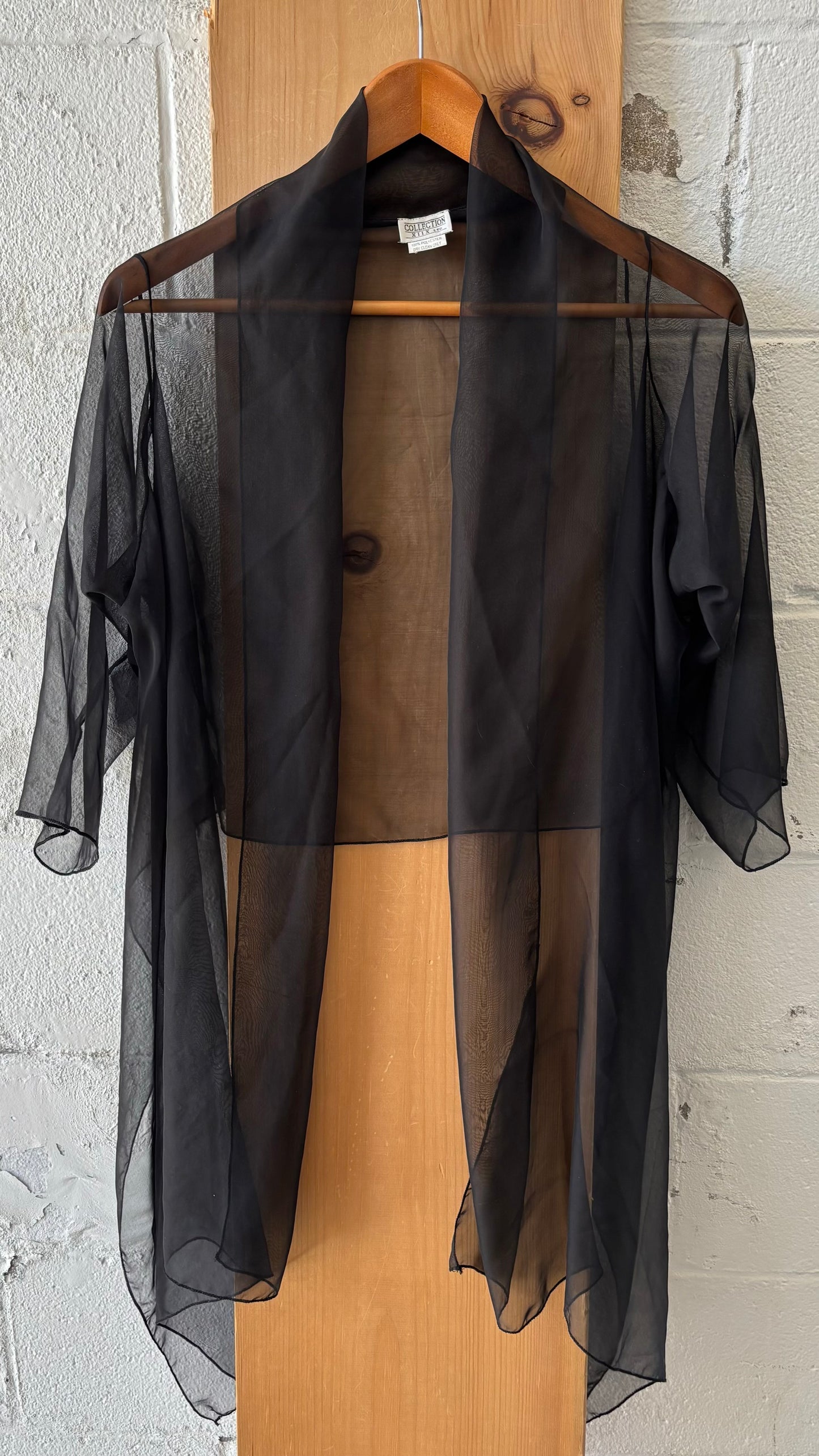 Sheer Black Chiffon Open Front Cover Up : Free Size