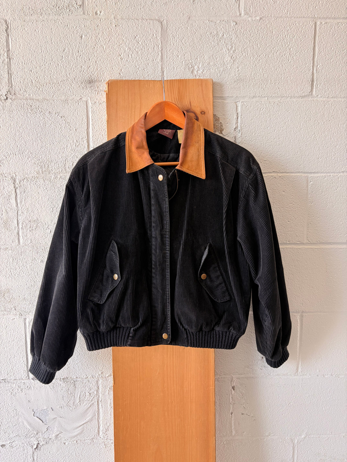 Vtg Black Corduroy Bomber Jacket : M