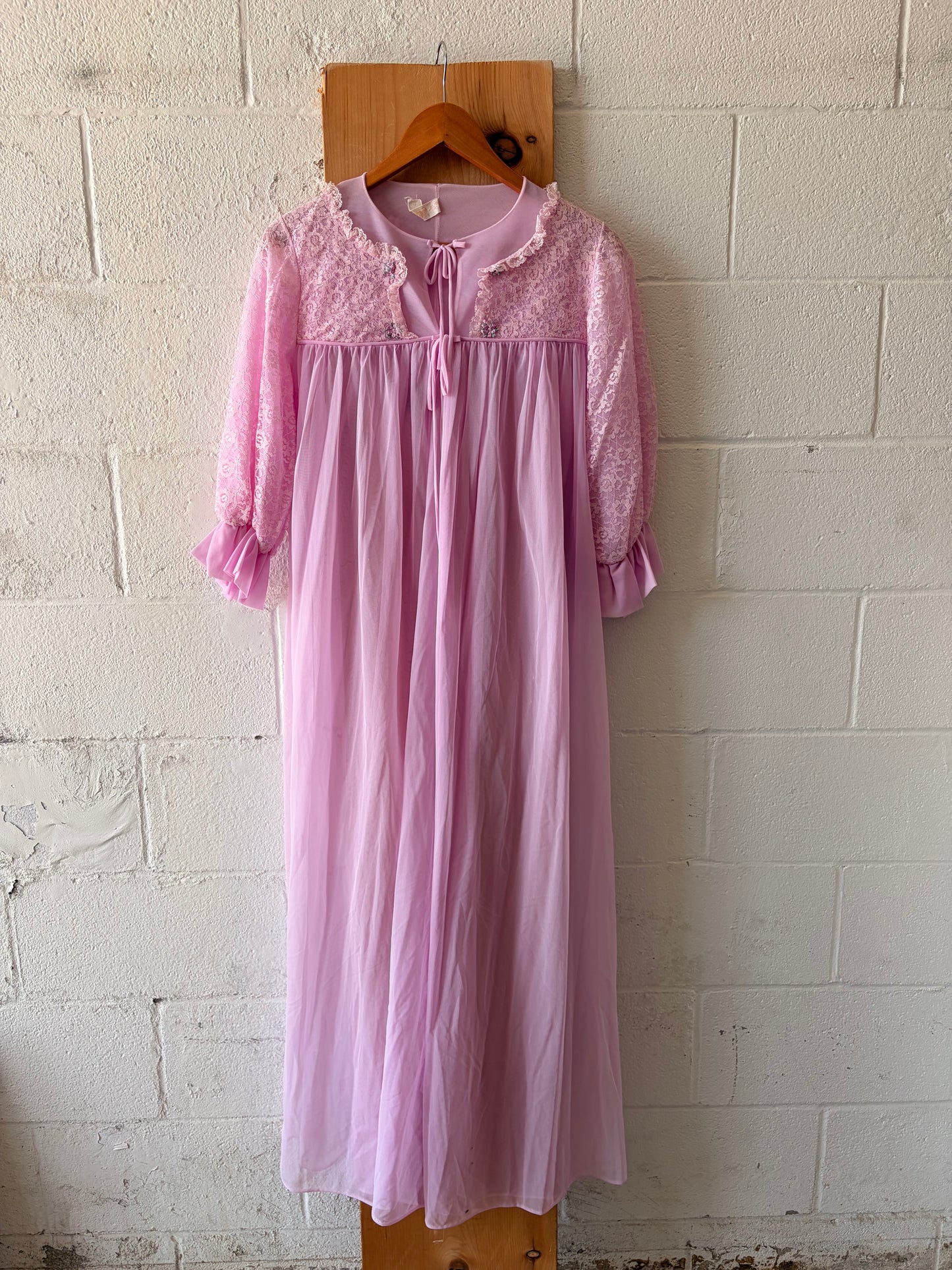 Vtg Lilac Front Tie Robe : S