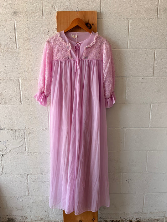 Vtg Lilac Front Tie Robe : S