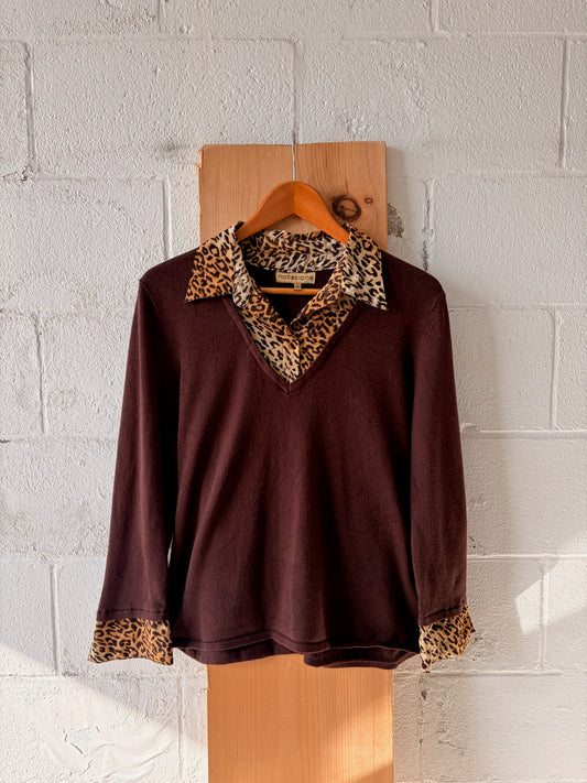Leopard Trim Sweater : XL