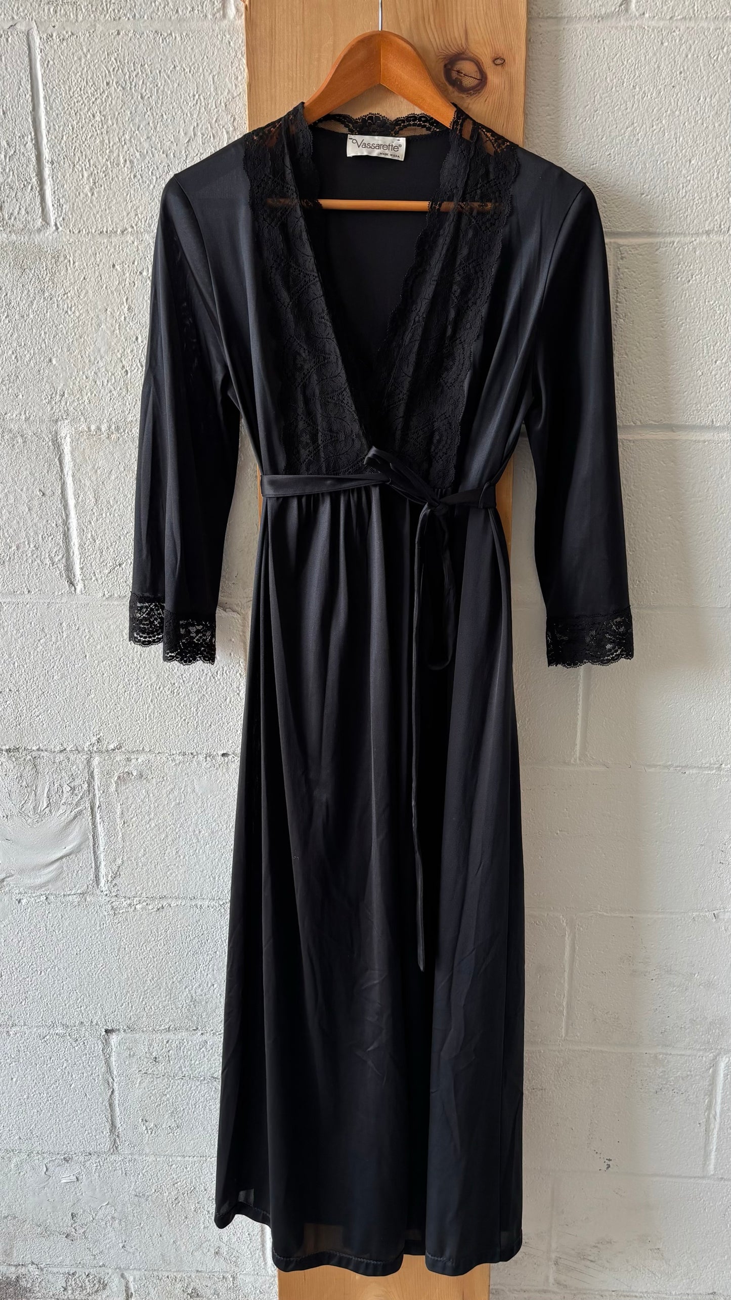 Vtg Black Slip & Robe Set : S