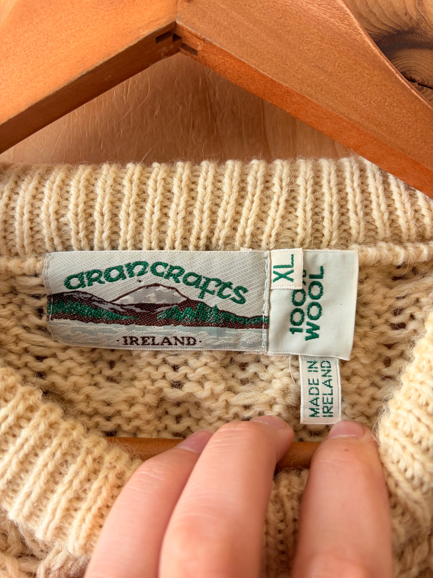 Vtg Irish Knit Wool Sweater : XL