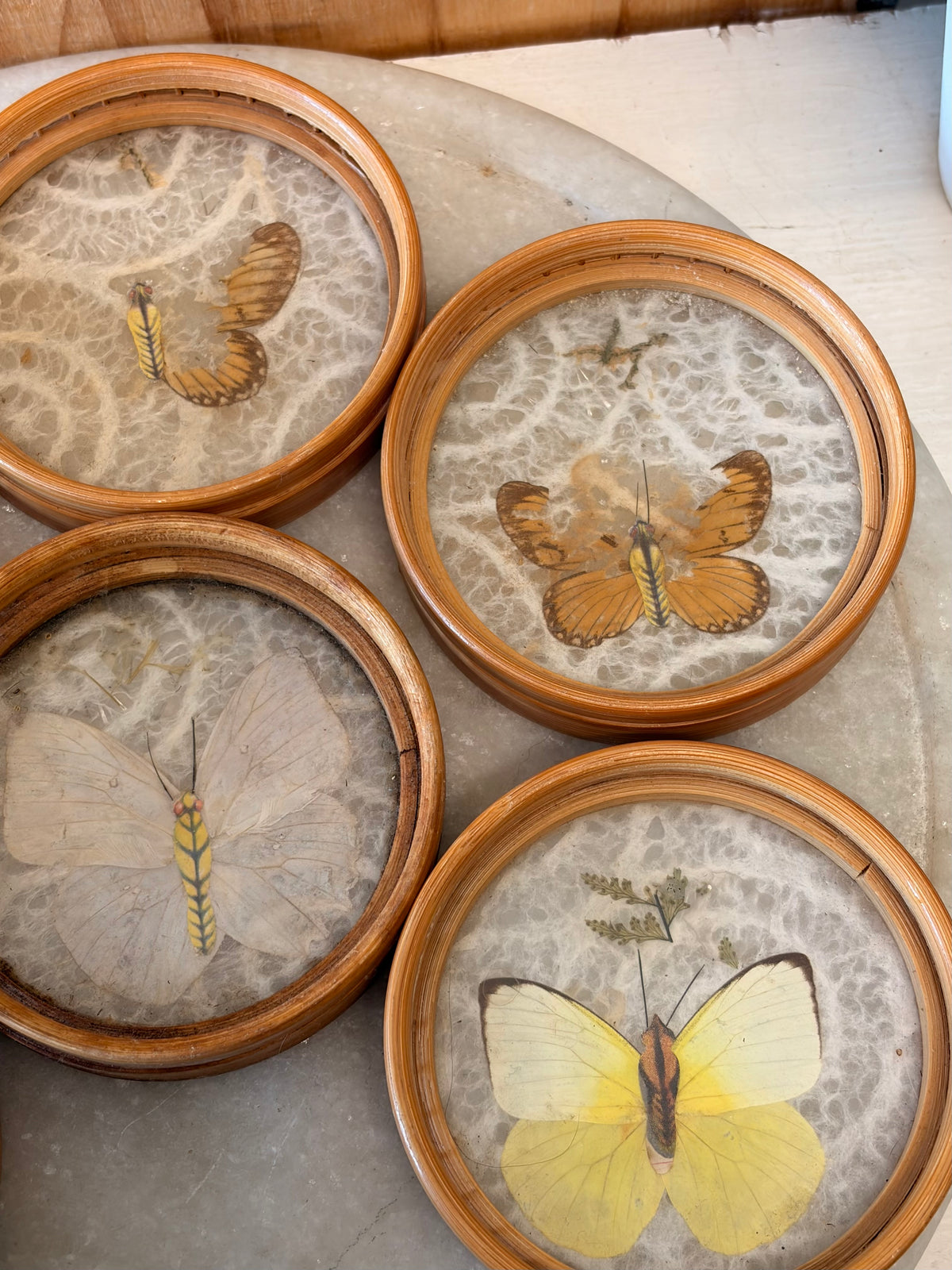 Vtg Butterfly Bamboo Coasters & Serving Tray Set (Local Pick Up Only - As Is)