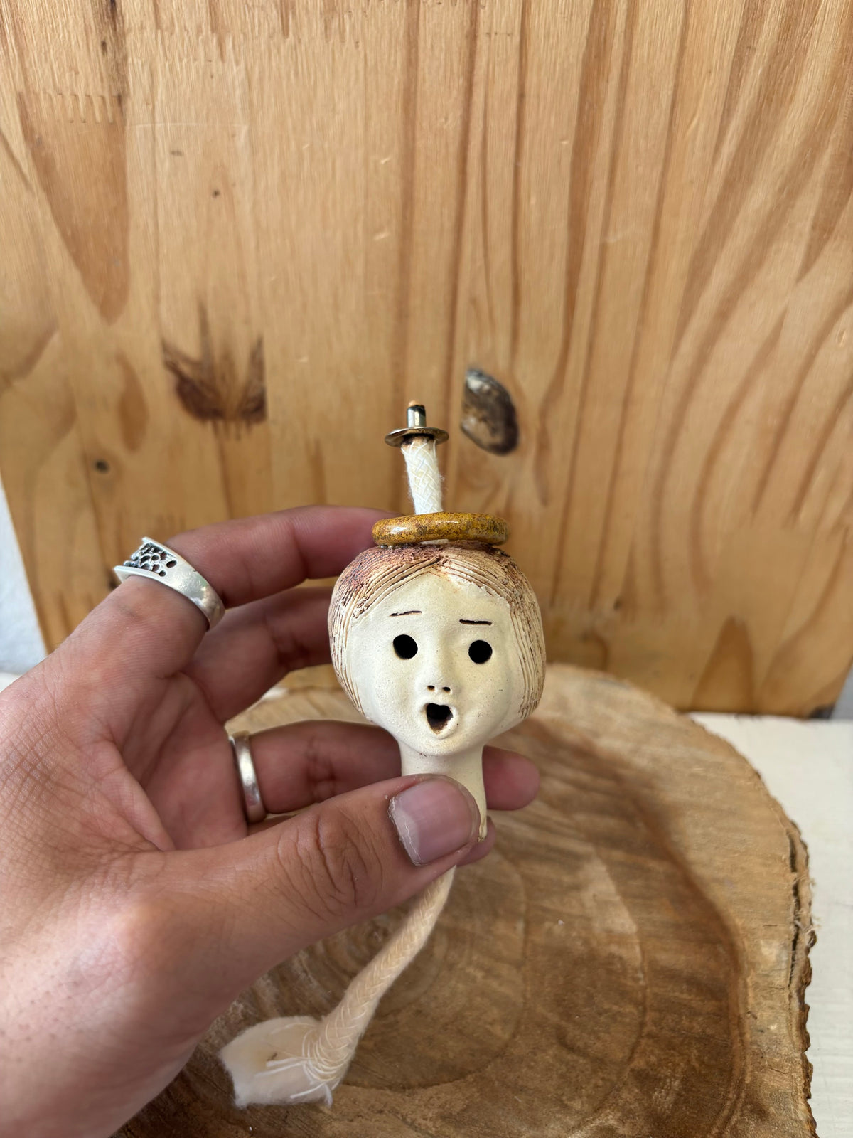 Vtg Pottery Angel Ceramic Oil Lamp Top