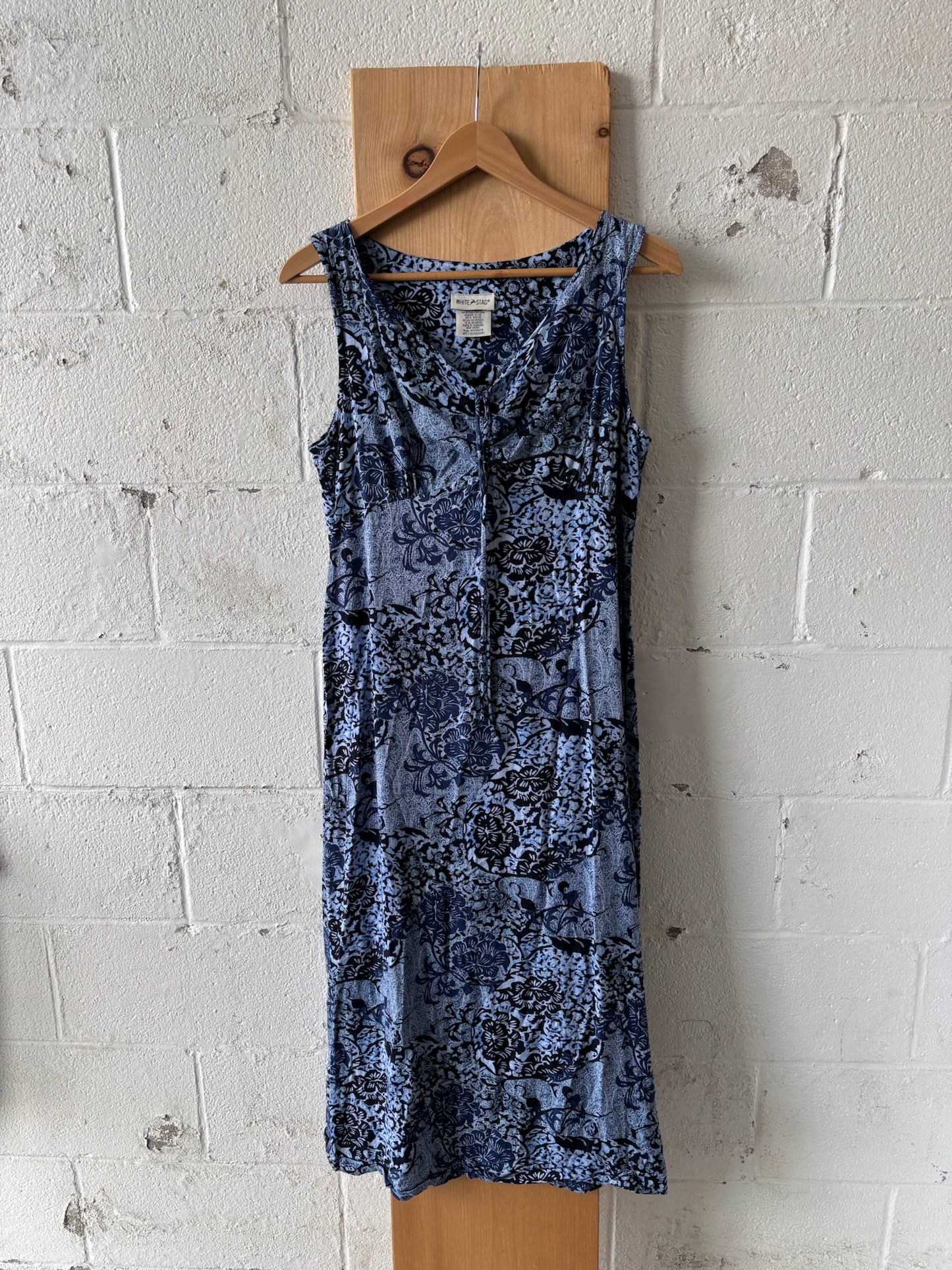 Blue Floral Sleeveless Dress : L