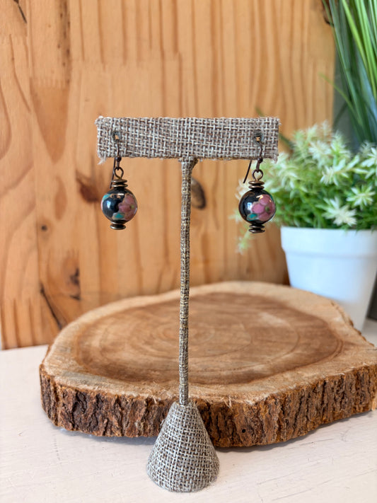 Pink Floral Glass Earrings