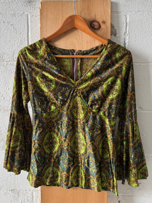 Handmade Paisley Bell Sleeve Top : ~M/L