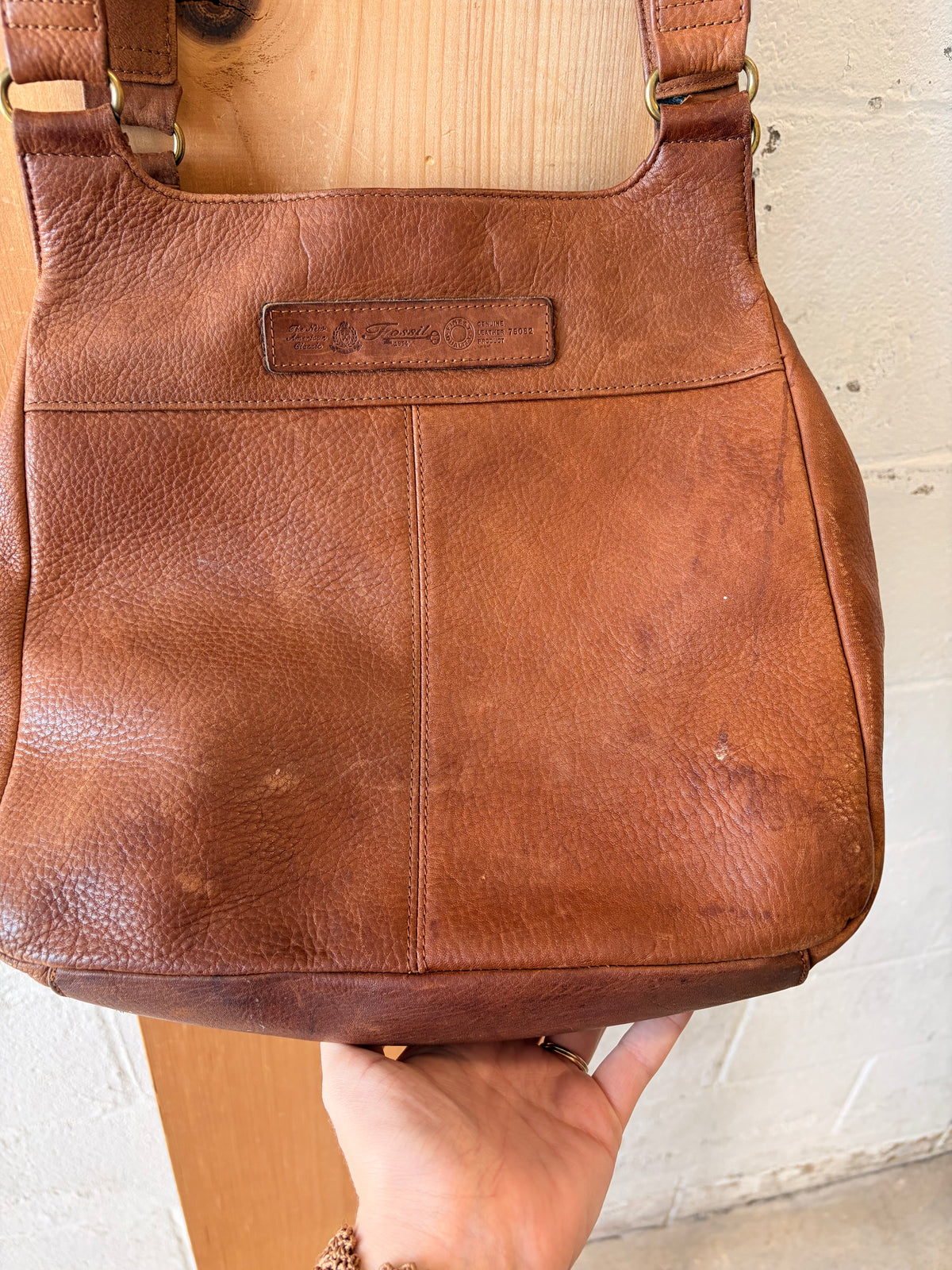 Vtg Fossil Brown Leather Shoulder Bag