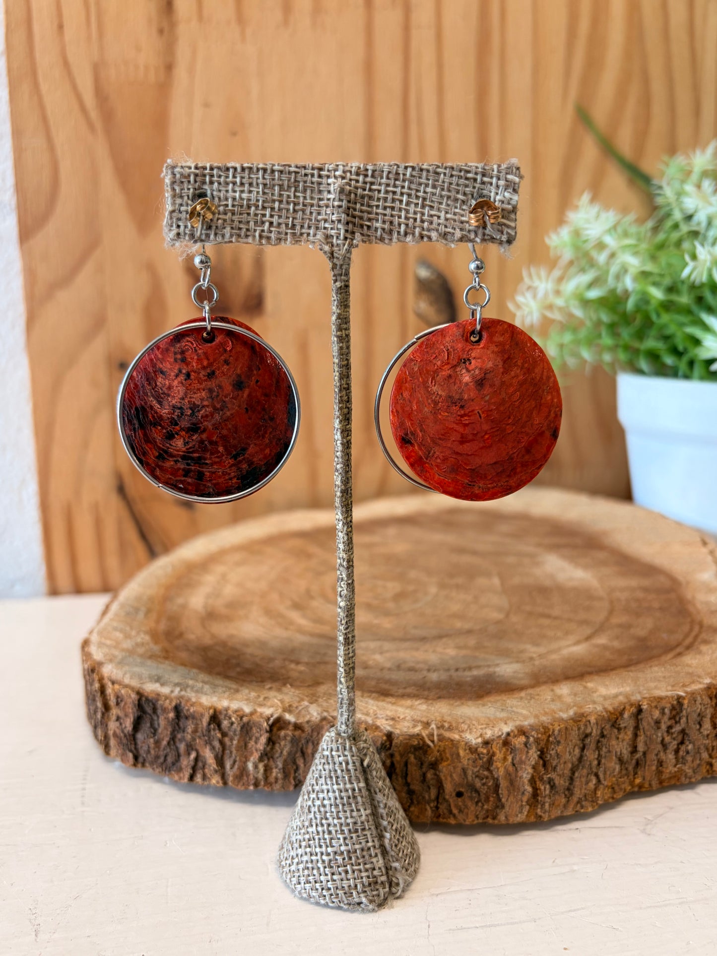 Layered Orange & Silver Tone Earrings