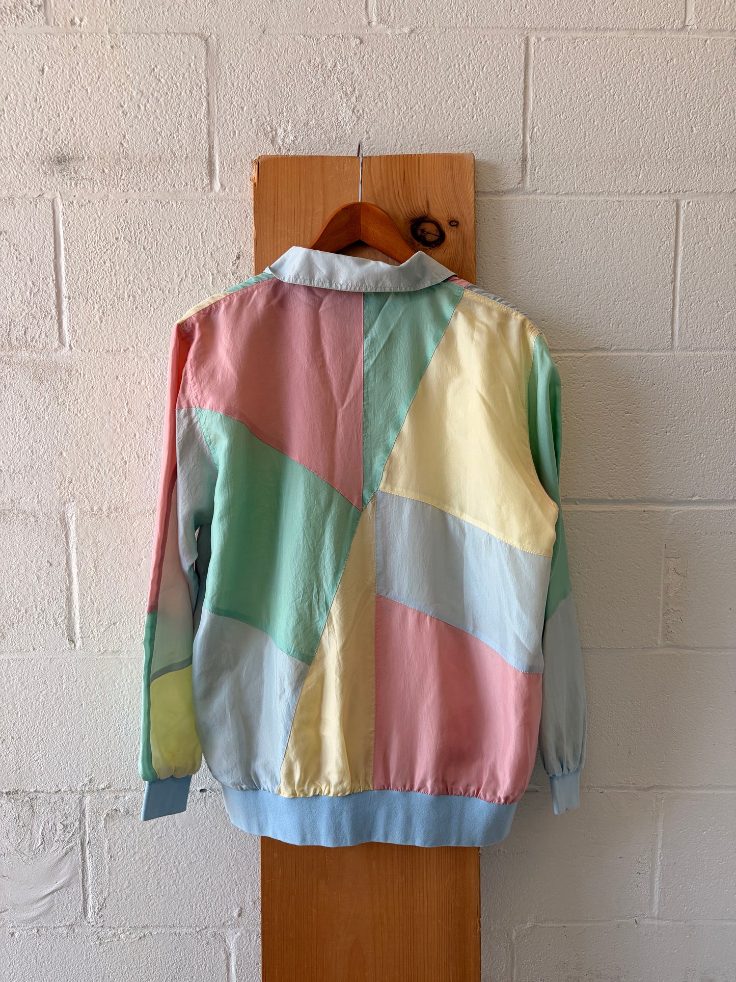 Silk Pastel Color Block Windbreaker Jacket : M