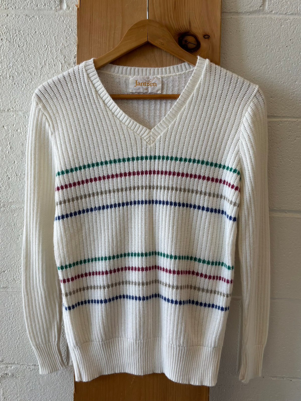 Vtg Striped V-Neck Sweater : M