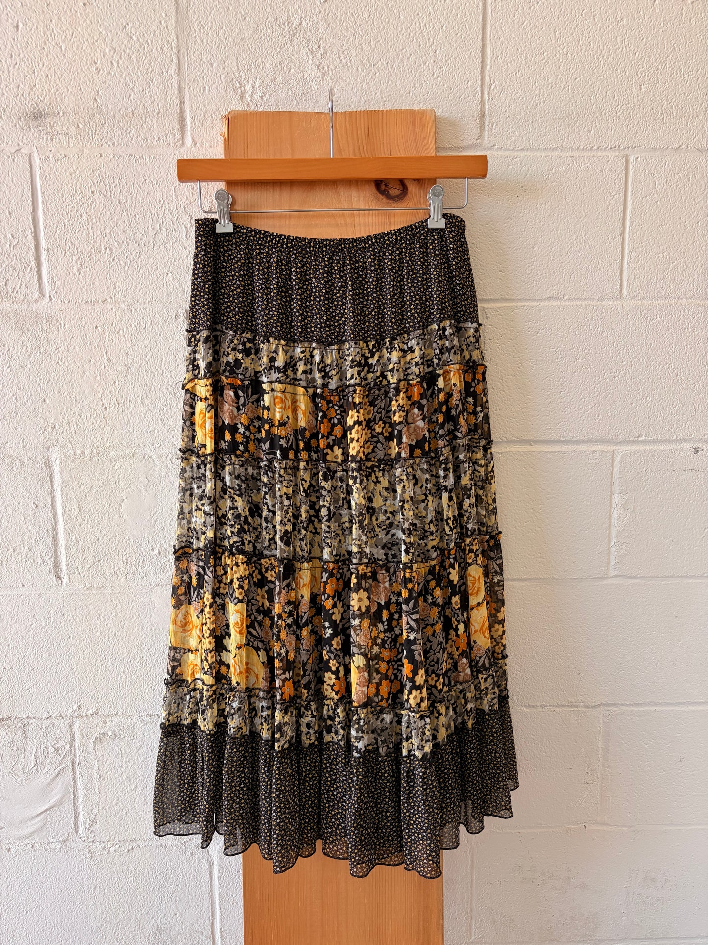Tiered Yellow Floral Skirt : S