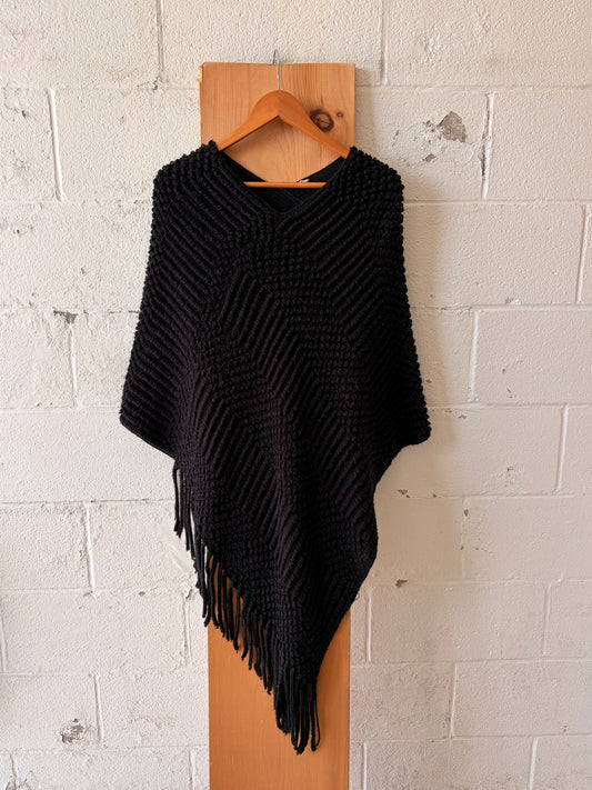 Long Black Knit Poncho : OS
