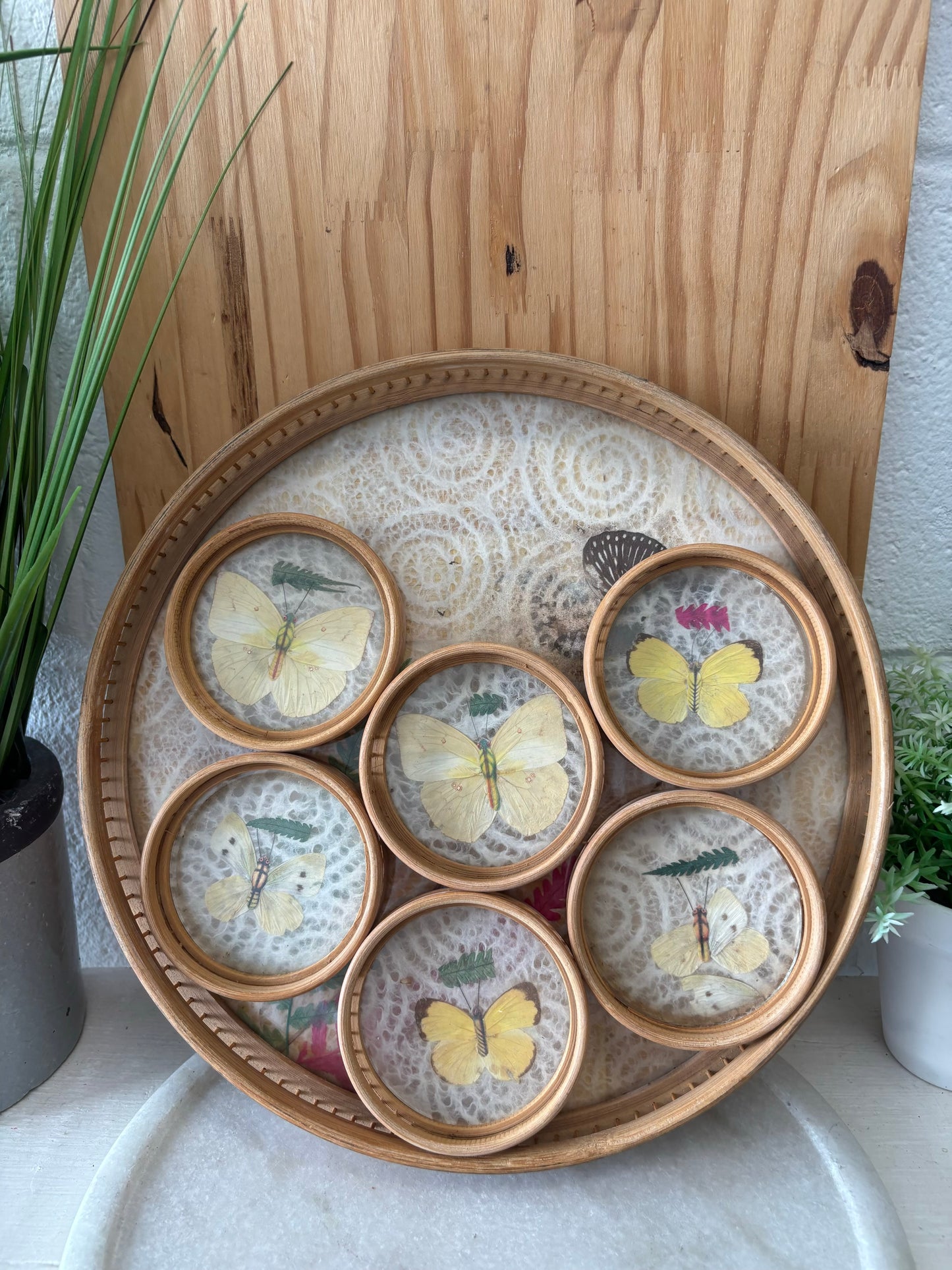 Vtg Butterfly Serving Tray W/Coasters (Local Pickup Only)