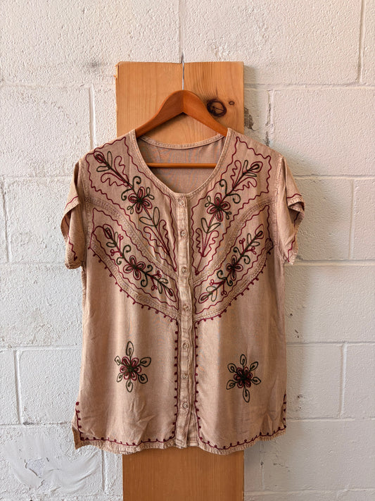 Embroidered Button Down Top : M/L