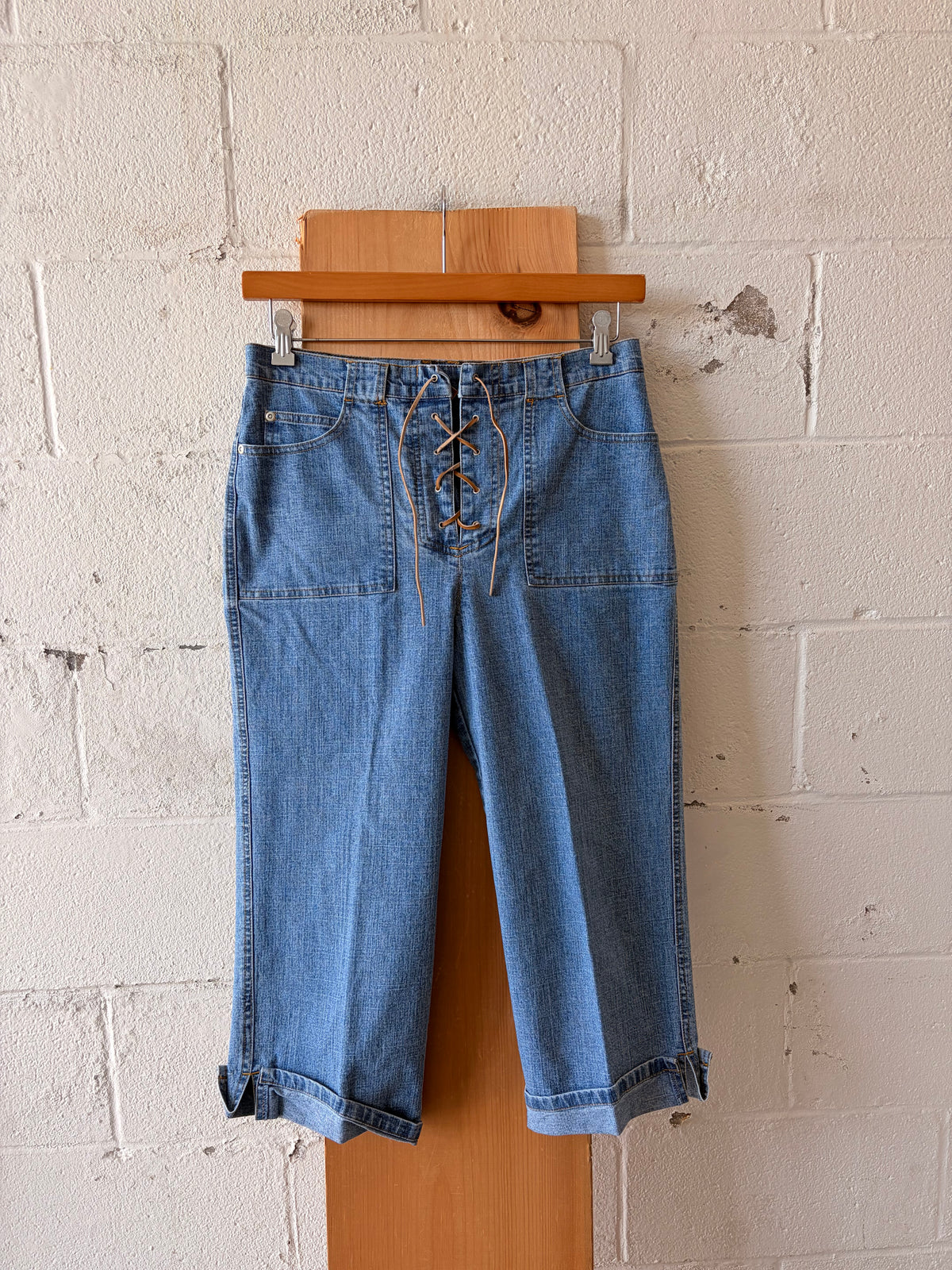 Lace Up Denim Capris : 12 Petite