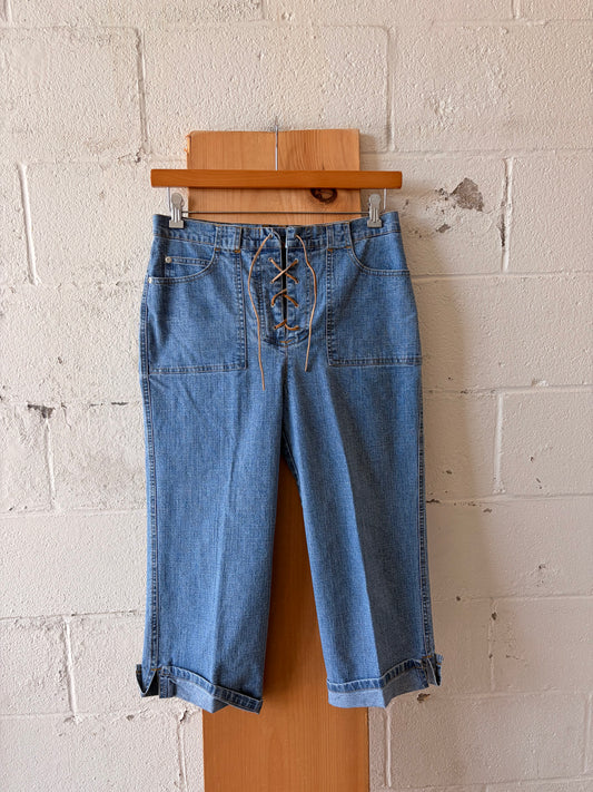 Lace Up Denim Capris : 12 Petite
