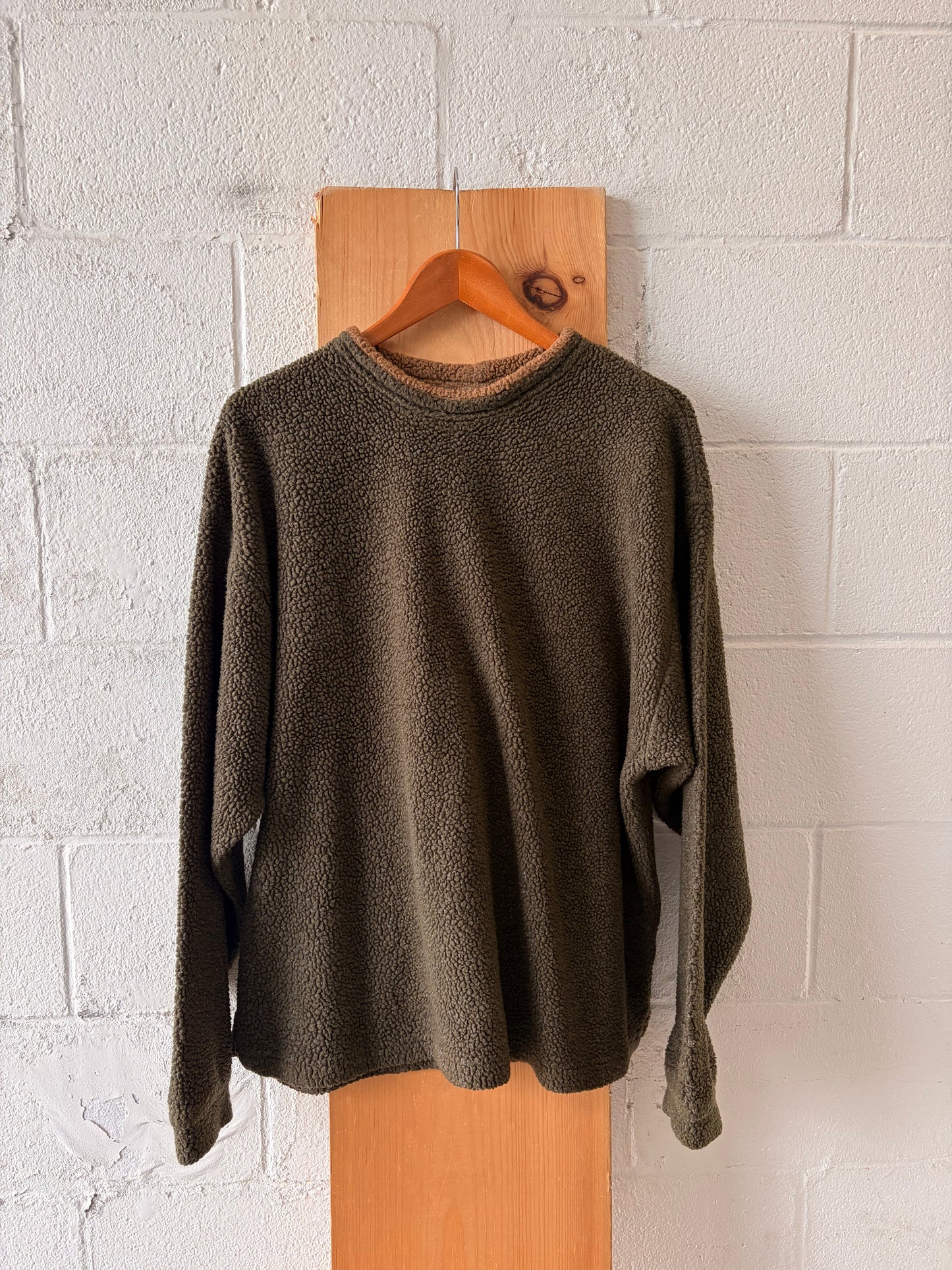 Vtg Olive Green Sherpa Crew : XL