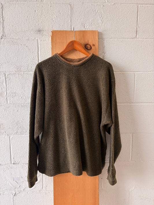 Vtg Olive Green Sherpa Crew : XL