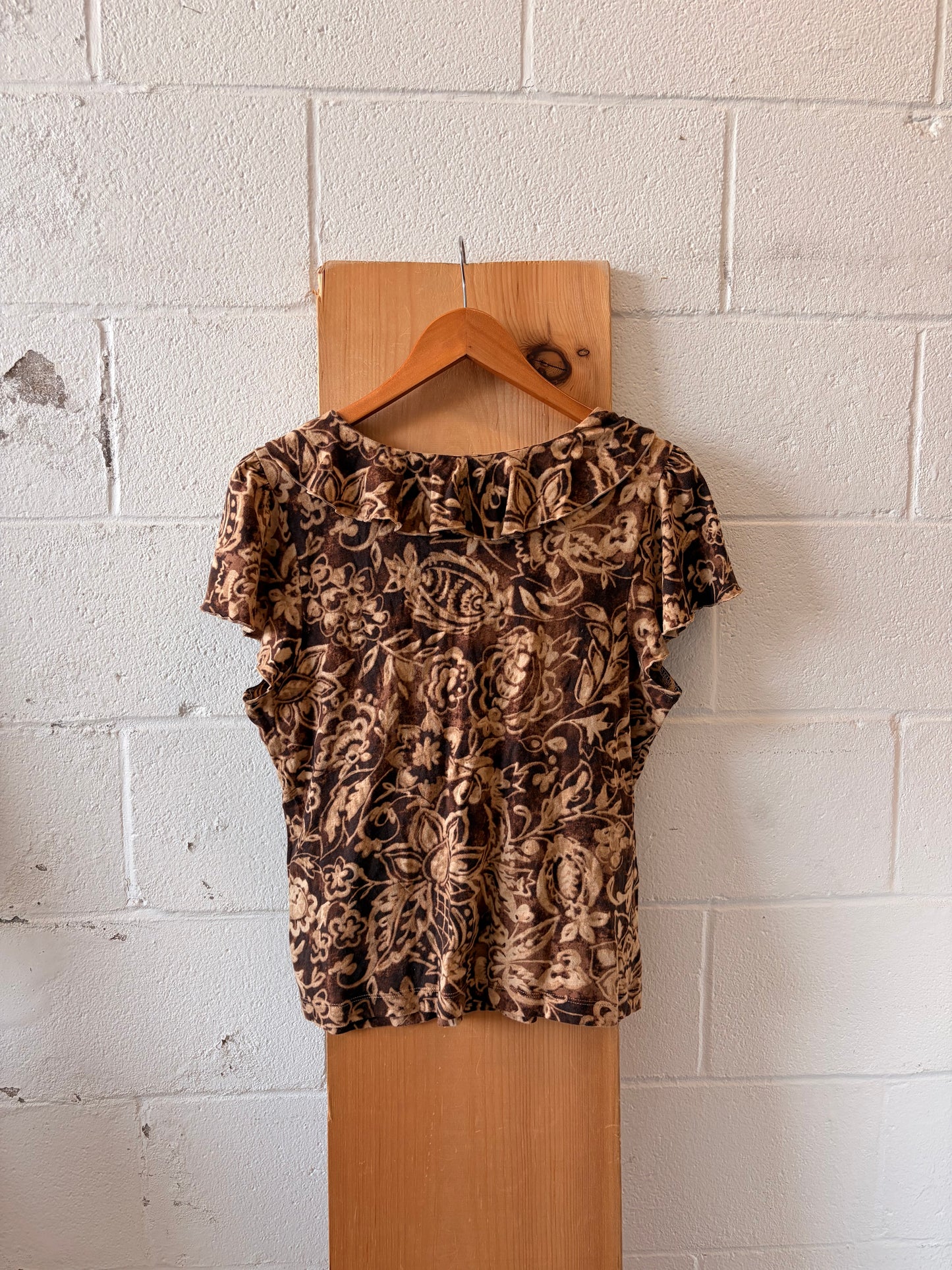 Ruffled Brown Floral Top : XL