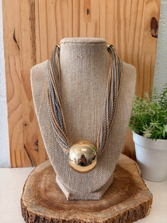 Multi-Strand Mixed Metal Sphere Necklace