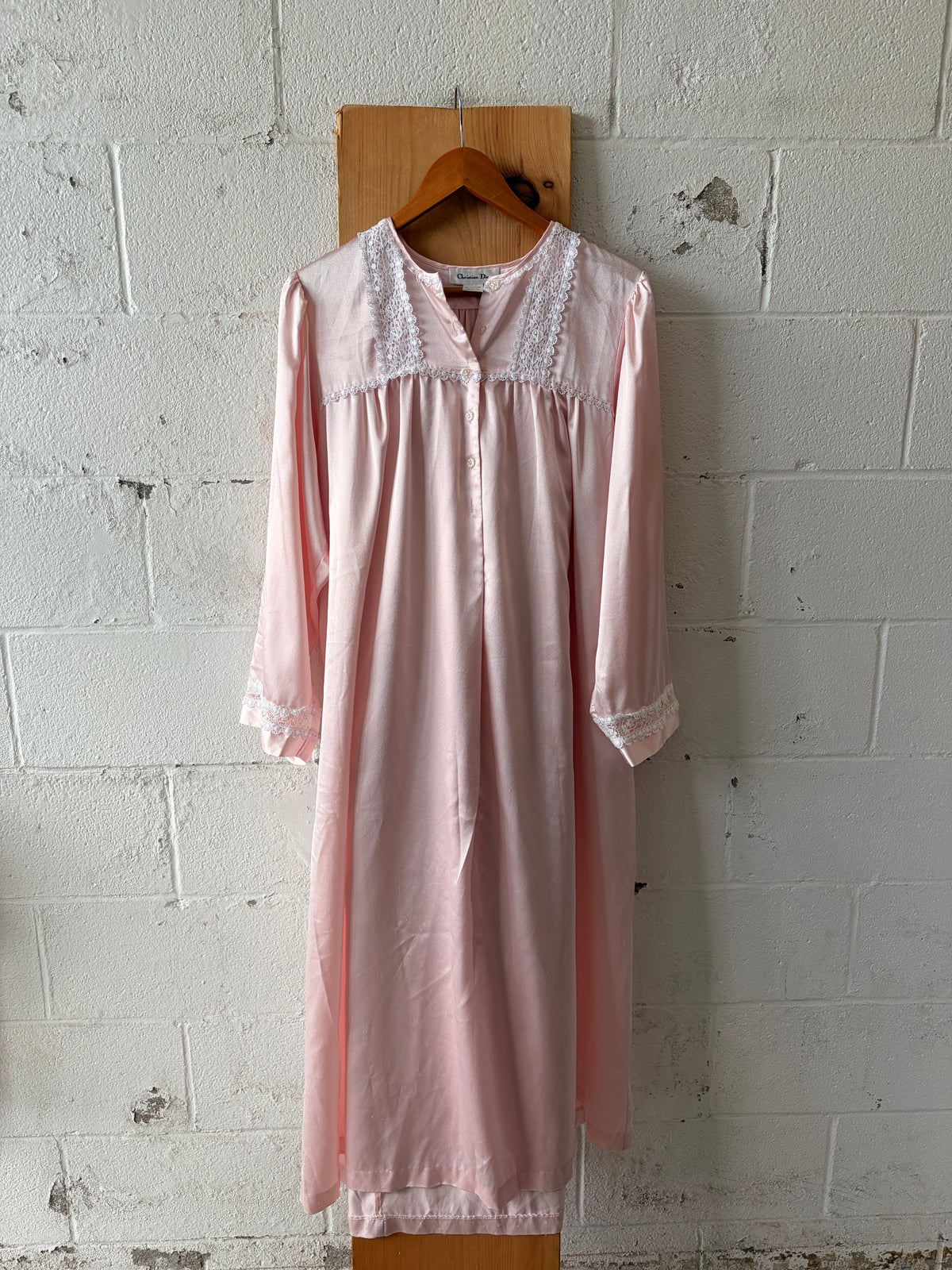 Vtg Christian Dior Pink Satin Nightgown : L/XL