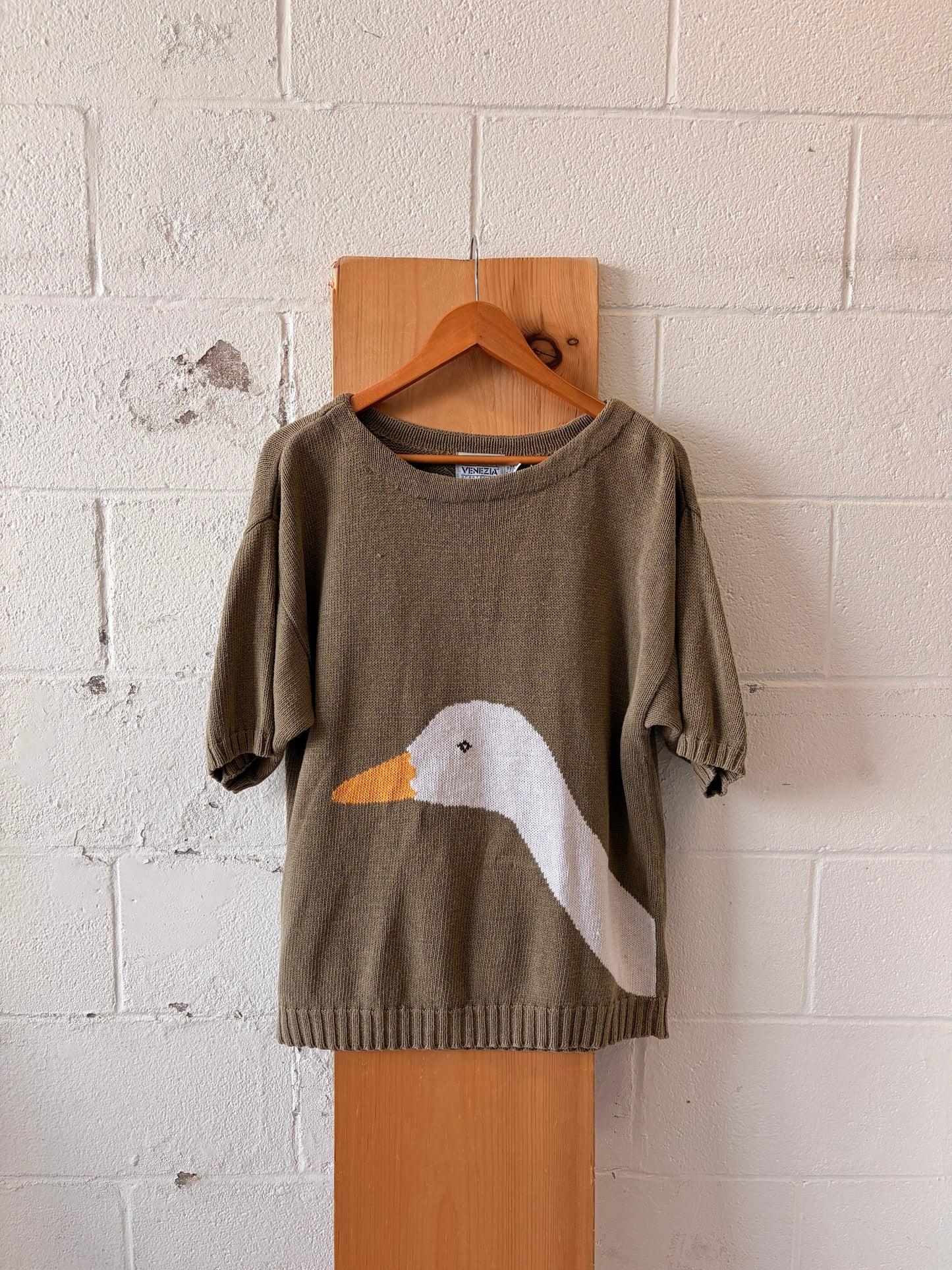 Vtg Short Sleeve Goose Sweater : L