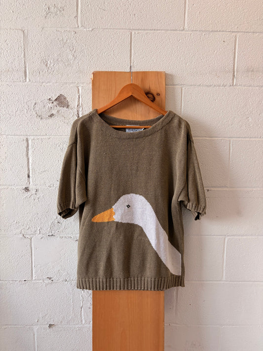Vtg Short Sleeve Goose Sweater : L