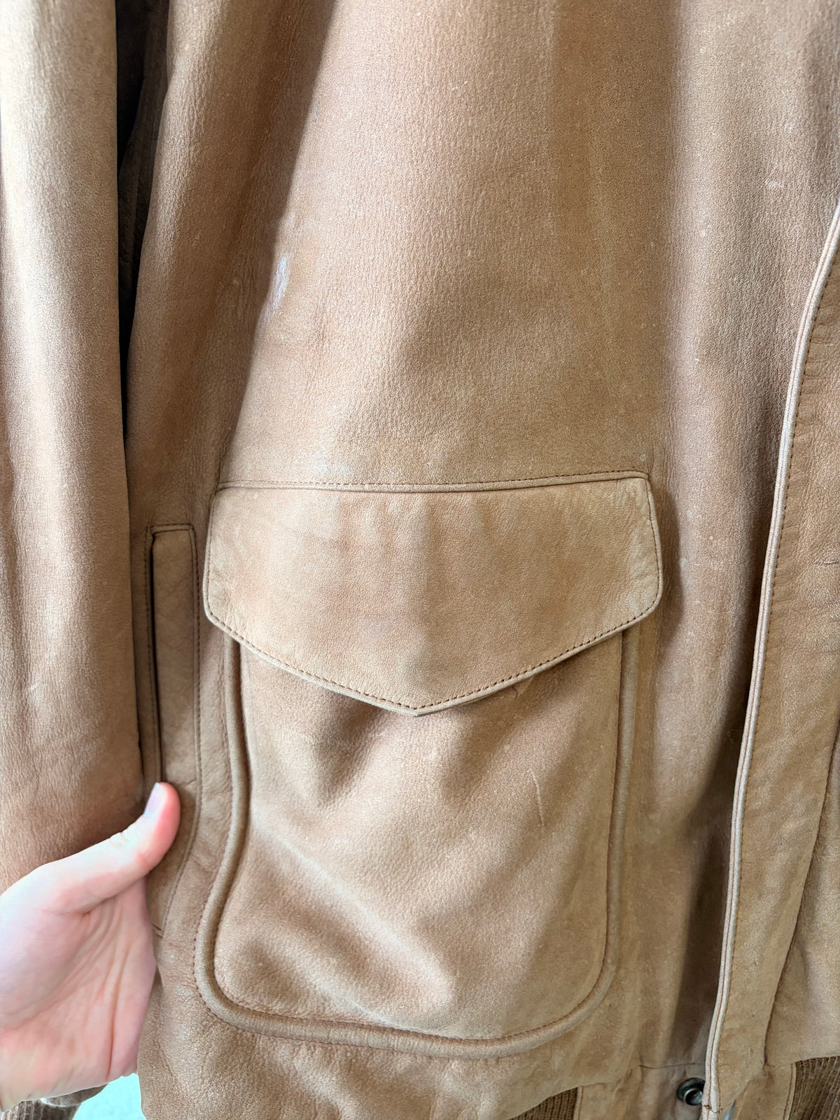 Vtg Brown Leather Bomber Jacket : XL
