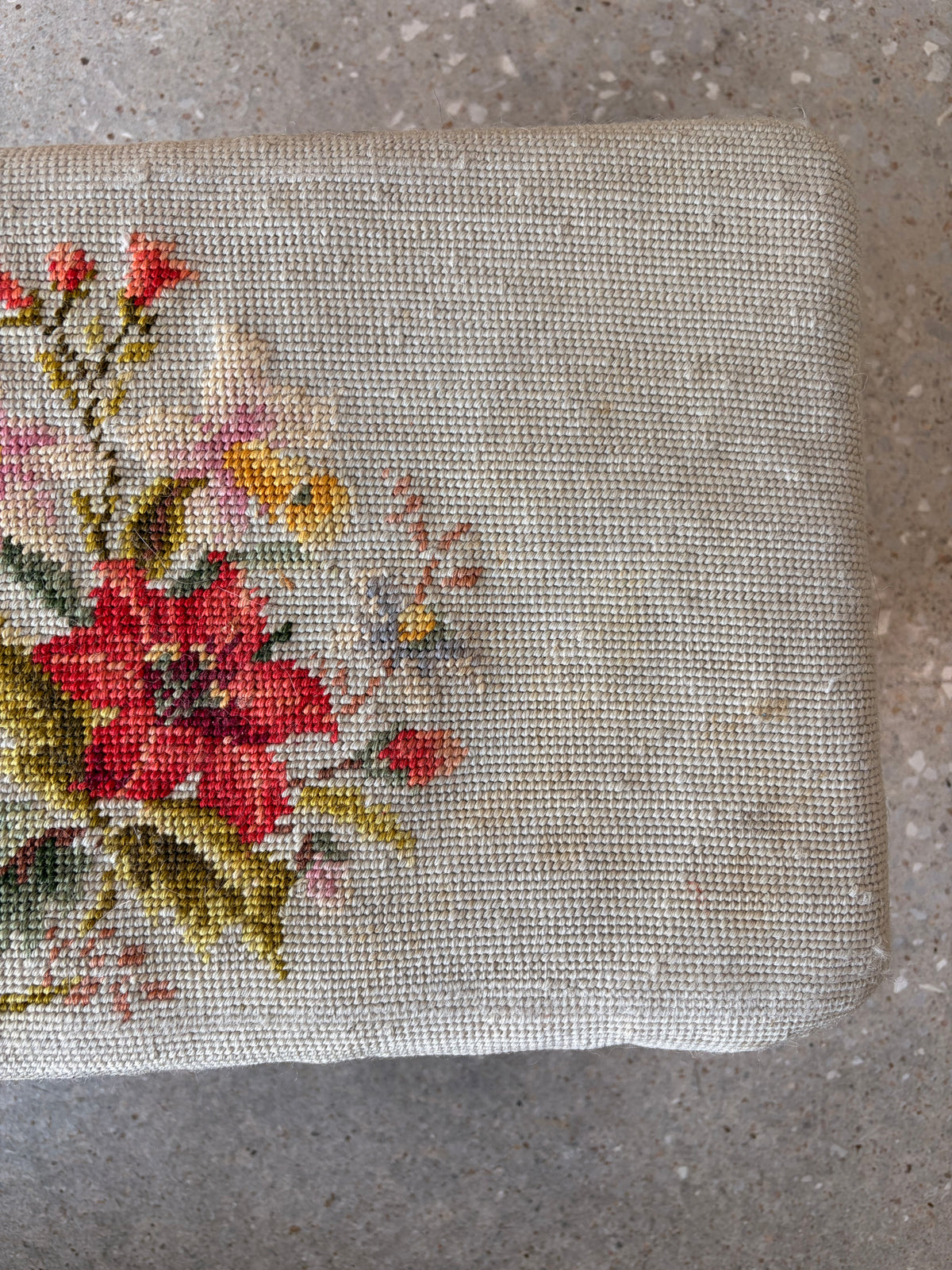 Vtg Floral Embroidered Wooden Footstool (Local Pick Up Only - As Is)