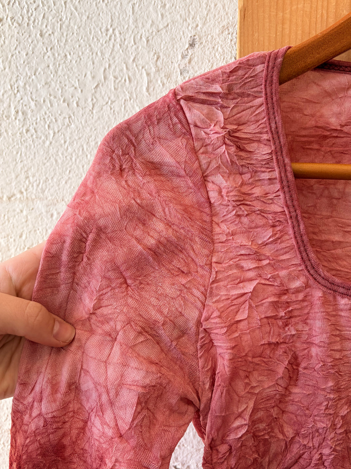 Vtg Semi-Sheer Embroidered Pink Top : M