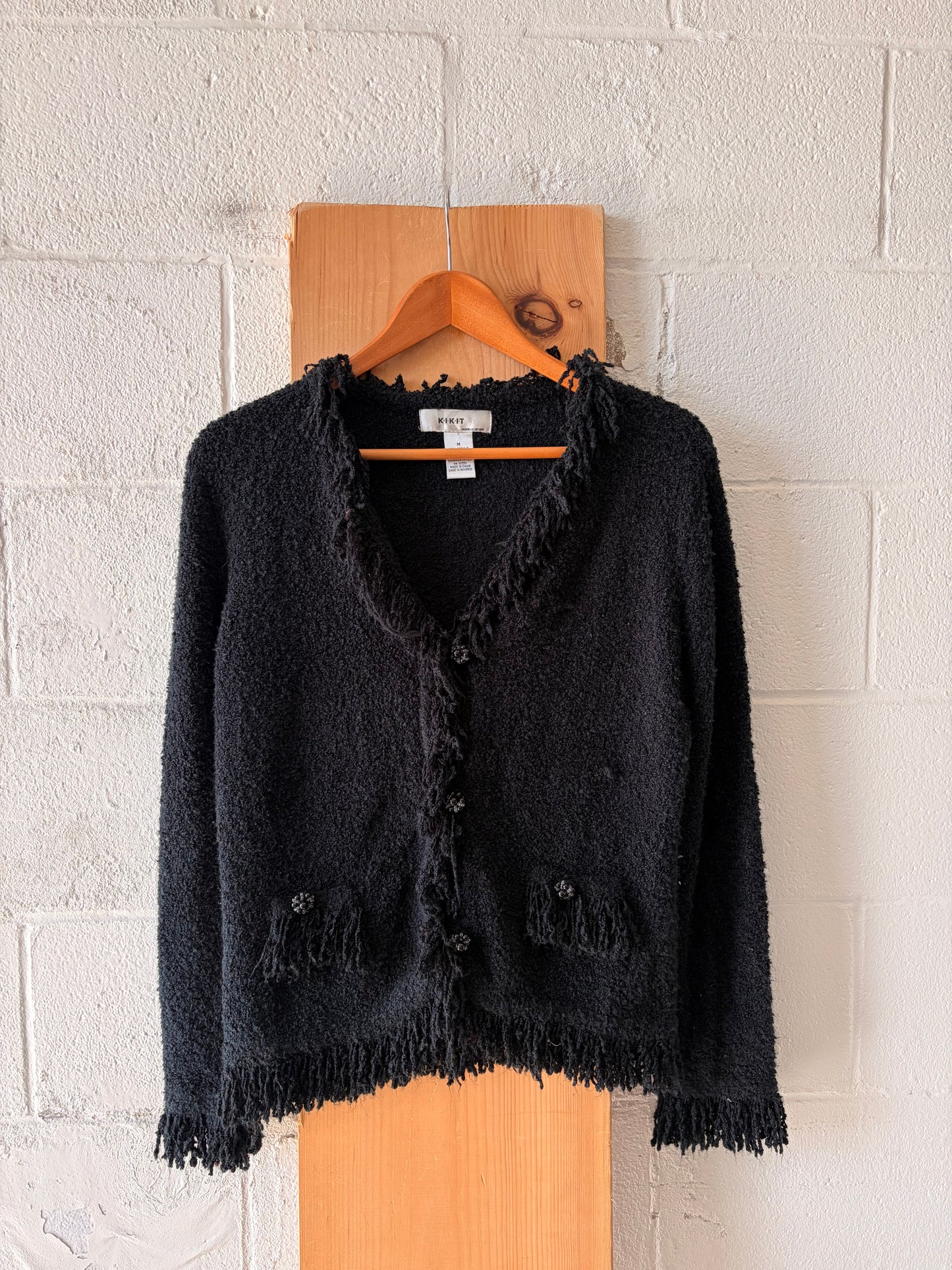 Fuzzy Fringe Cardigan Sweater : M