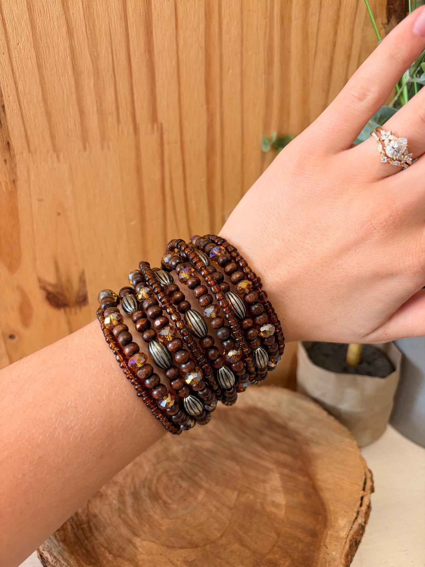 Layered Brown Beaded Bracelet