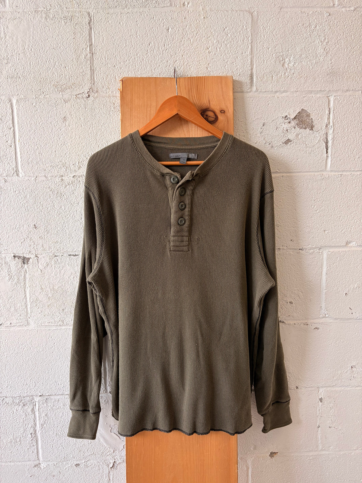 Olive Green Waffle Knit Henley : XXL