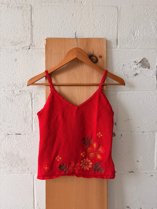 Vtg NoBo Red Floral Embroidered Tank : M