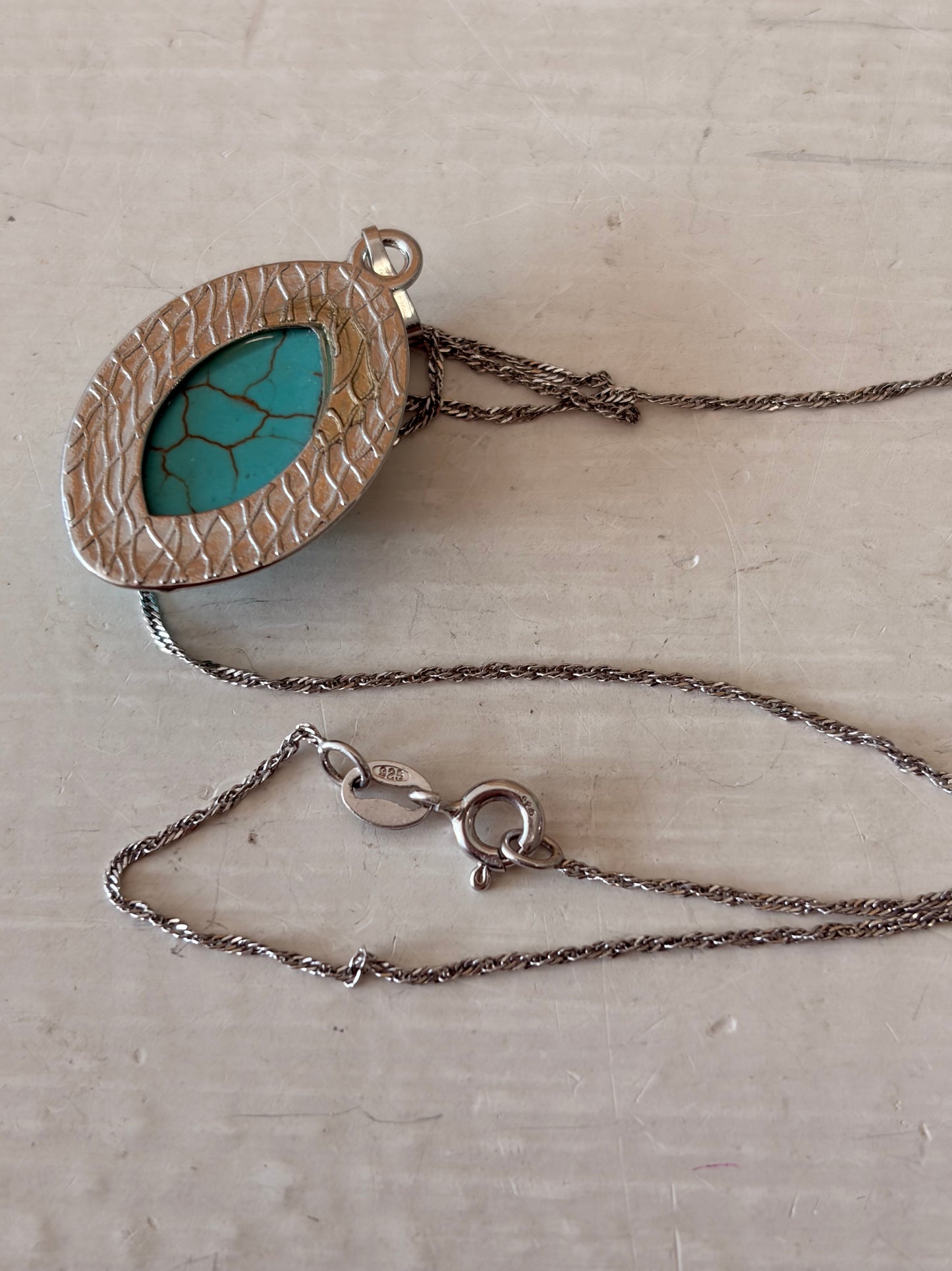 Turquoise Tone & 925 Silver Chain Necklace